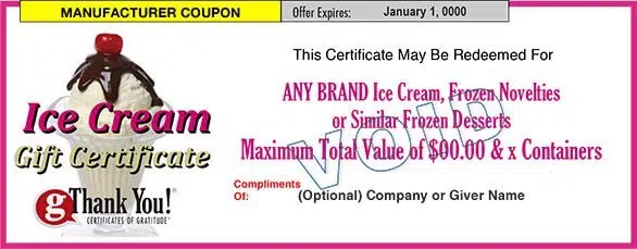 Ice Cream Gift Certificates