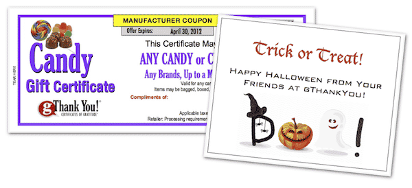 gThankYou Candy Certificate and Halloween Card