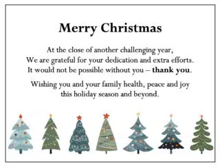 Free Christmas Card - "Christmas Trees". Wrap your employee holiday gift in gratitude!