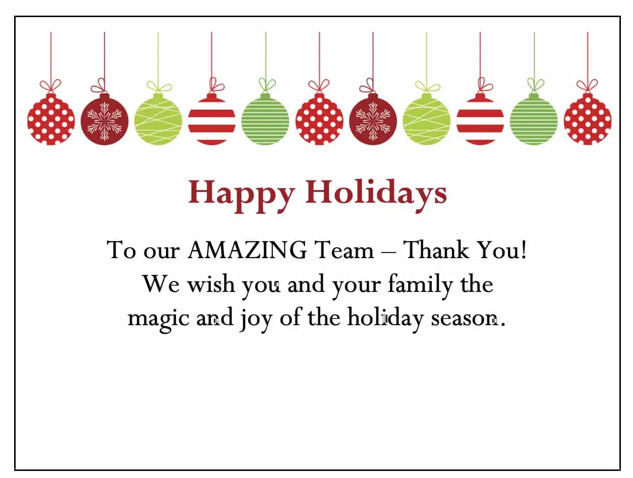  gThankYou Employee Gifts - Christmas Enclosure Card - Red Green Ornaments